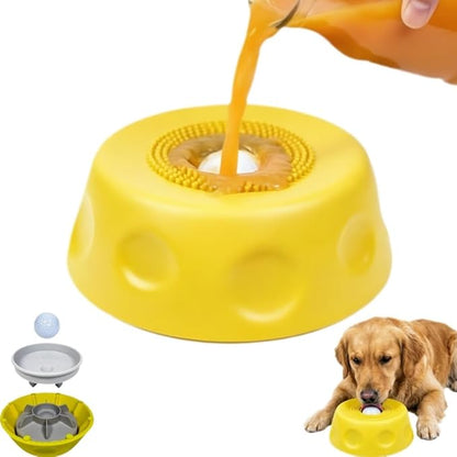 Silicone Lick Bowl for Dogs with Suction Cup, Anti-Slip Slow Feeder, Upgraded Chew-Resistant Ball & Anti-Disassembly Design, 250ml Capacity, Dishwasher Safe, for Small Medium Large Pets(Yellow)