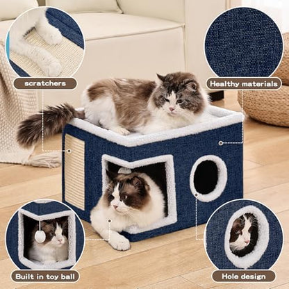 Large Cat Houses for Indoor Cats with Fluffy Ball and Scratch Pad - Image 2