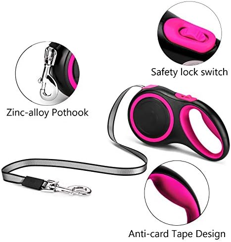 Segarty 26ft Dog Leash Retractable, 8m Dog Leads Long for Medium Large Breed Pets 44-110Lbs, No Tangle Nylon Tape and 1 Button Break & Lock Heavy Duty Leash for Training Running, Pink - Image 2