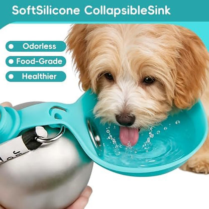 2in1 Portable Dog Water Bottle Portable,10oz Stainless Steel Leak Proof Pet Water Bottle Portable Dog Water Bottle Silicone Bowl,Outdoor Travel Water Bottle for Dogs Walking Hiking Camping, Blue - Image 5