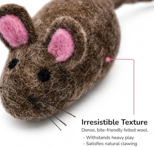 Glaciart One XXL Felt Mouse Cat Toy – 6” Body + 98” Tail – Large Cat Enrichment Toy – 100% Natural Wool with Catnip – Interactive Teaser for Big Cats – Safe Non-AZO Dyes - Image 5
