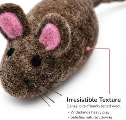 Glaciart One XXL Felt Mouse Cat Toy – 6” Body + 98” Tail – Large Cat Enrichment Toy – 100% Natural Wool with Catnip – Interactive Teaser for Big Cats – Safe Non-AZO Dyes - Image 5