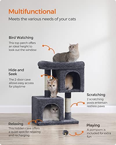 Feandrea Cat Tree, 29.1-Inch Small Cat Tower, Cute Plush Condo, Smoky Gray - Image 4