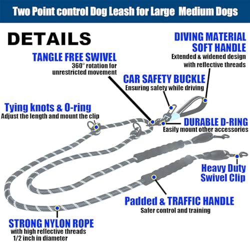 Two Point Control & Hands Free Dog Leash No Pull Black Large Dogs - Image 3