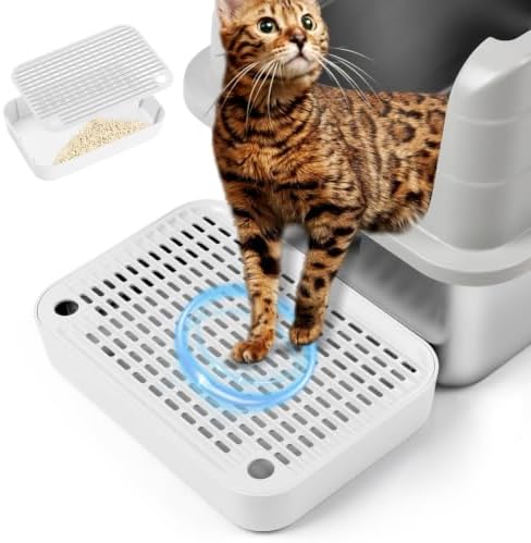Cat Litter Box Ramp Mat with Filter Function, Cat Step Pedal Stool for Self-Cleaning Litter Box, Easy to Clean, Ideal for Kitten & Elderly Cats (White) by Rolcoassuns