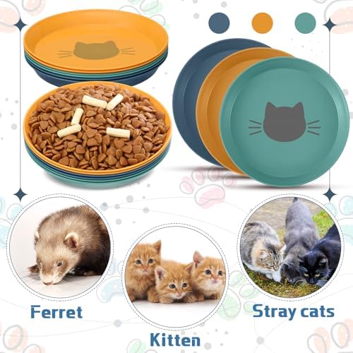 Gerrii 6 Pieces Shallow Cat Food Dish Food Bowls Wet Feeding Bowls Wide and Small Plate for Kittens and Short Legged Cat, 6 Inch Wheat Straw(Cute Style) - Image 6