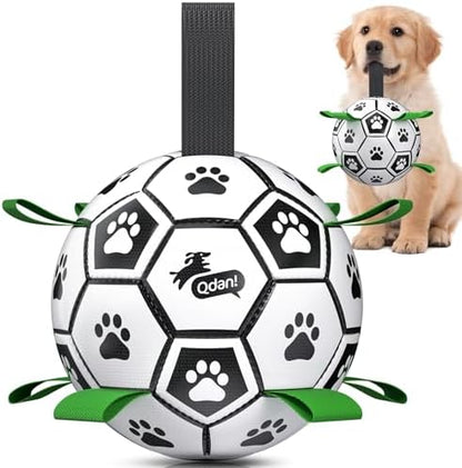 QDAN Dog Toys for Small Medium Puppy, Soccer Ball for Dogs with Straps by QDAN