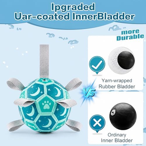 Dog Soccer Ball with Straps, 7.25 Inch Herding Dog Ball Toys Dog Birthday Toy, Balls for 30-90lbs Dogs, Outdoor Dog Toy for Medium Large Puppy, Interactive Toy for Tug, Water Toy Ball,Blue - Image 3