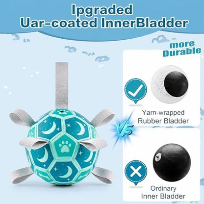 Dog Soccer Ball with Straps, 7.25 Inch Herding Dog Ball Toys Dog Birthday Toy, Balls for 30-90lbs Dogs, Outdoor Dog Toy for Medium Large Puppy, Interactive Toy for Tug, Water Toy Ball,Blue - Image 3