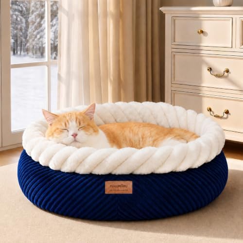 FUKUMARU Cute Round Cat Bed, Calming Donut Small Dog Beds, Washable by FUKUMARU