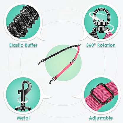 AUTOWT Two Dog Lead, 2 in 1 Upgraded Double Dog Leash Attachment Combine Adjustable Strap and Shock Absorbing Bungee No Tangle Dual Training Splitter for Different Size Dogs - Image 2
