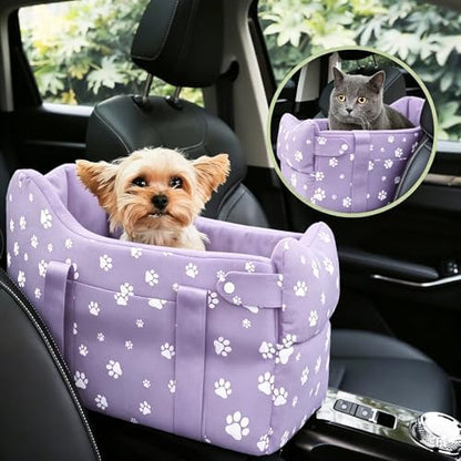 Center Console Dog Car Seat Safe Travel for Small Dogs Under 15 lbs Detachable Washable Pet Carrier with Storage Pockets & Safety Leash (Purple) by HANMEIANINC