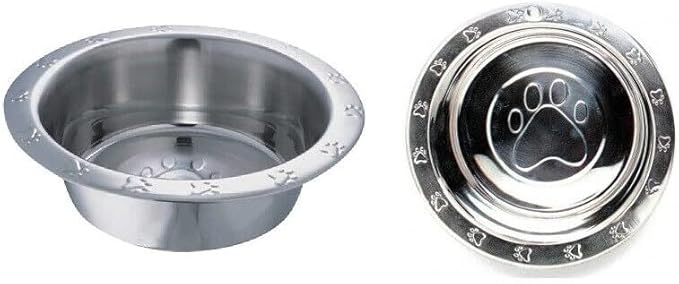 MPP Dog Bowls Pawprint Bone Embossed Pet Wide Rim Dishes Stainless Steel Choose Size (96 oz - 3 Quart)