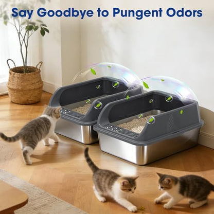 2 Pack Small Stainless Steel Litter Box with Lid for Kitten, Metal Cat Litter Boxes High Sided Enclosed for Injured Cats and Rabbit, Anti-Urine Leakage | Non-Stick Bottom & Includes Scoop - Image 7