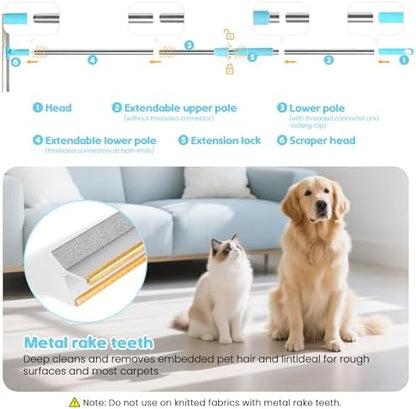 3-in-1 Pet Hair Removal Tool Kit Dog Hair Remover and Carpet Rake Includes Handheld Pet Hair Removal Tool and Grooming Glove Removes Embedded Fur from Carpets Rugs Furniture and Pet Beds - Image 4
