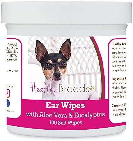 Healthy Breeds Toy Fox Terrier Ear Cleaning Wipes with Aloe & Eucalyptus for Dogs 100 Count by HealthyBreeds
