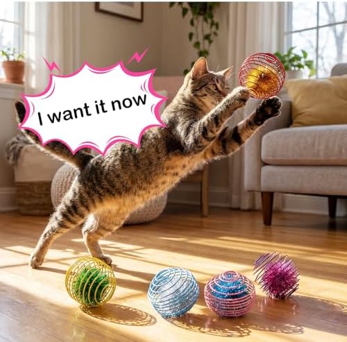 Jecery 5 Pcs Cat Toys Spring,Glitter Balls,Multicolor - Image 6