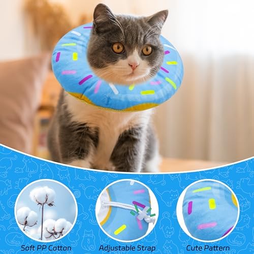 Seyezo Cat Cone Collar Soft, Adjustable Cat Recovery Collars, Donut Blue, S - Image 3