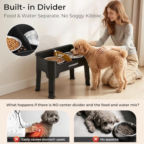 URPOWER Mess Proof Elevated Dog Bowls, Splash Guard Raised Bowl Stand - Image 4