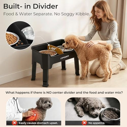 URPOWER Mess Proof Elevated Dog Bowls, Splash Guard Raised Bowl Stand - Image 4