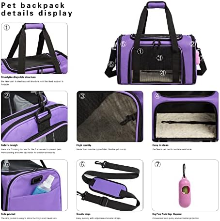 Cat Carrier Dog Carrier Pet Carrier Cat Bags for Small Medium Cats Dogs Puppies of 15 Lbs,of Airline Approved Small Dog Bag Soft Sided,Collapsible Travel Puppy Carrier (Large, Purple) - Image 3