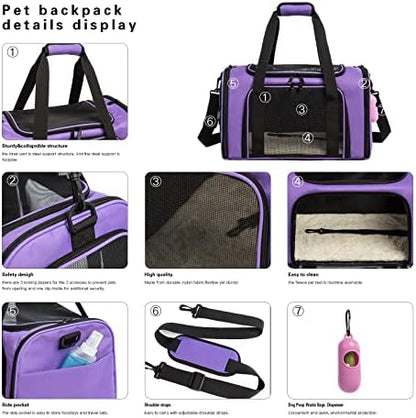 Cat Carrier Dog Carrier Pet Carrier Cat Bags for Small Medium Cats Dogs Puppies of 15 Lbs,of Airline Approved Small Dog Bag Soft Sided,Collapsible Travel Puppy Carrier (Large, Purple) - Image 3