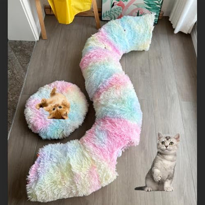 Cat Bed Tunnel Tube Toy Rainbow Plush - Image 3