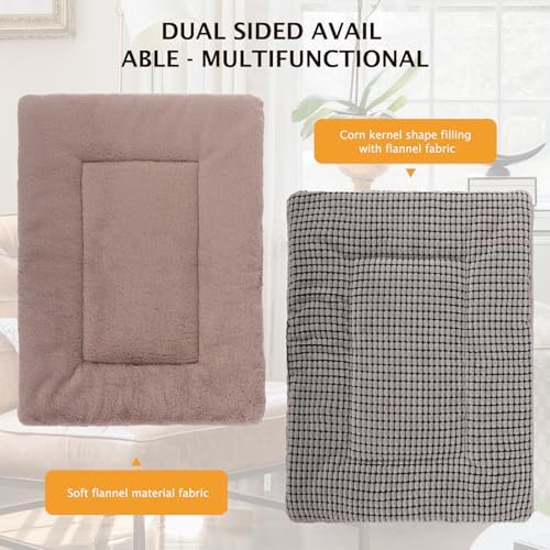 Reversible Dog Bed Mat with Plush and Corn Velvet,Soft Warm Pet Cushion, Dual Purpose Washable Sleeping Mattress Bed for Small Medium Large Dog and Cat XB004 (48"*30", Khaki) - Image 5