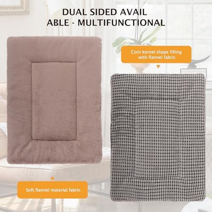 Reversible Dog Bed Mat with Plush and Corn Velvet,Soft Warm Pet Cushion, Dual Purpose Washable Sleeping Mattress Bed for Small Medium Large Dog and Cat XB004 (48"*30", Khaki) - Image 5