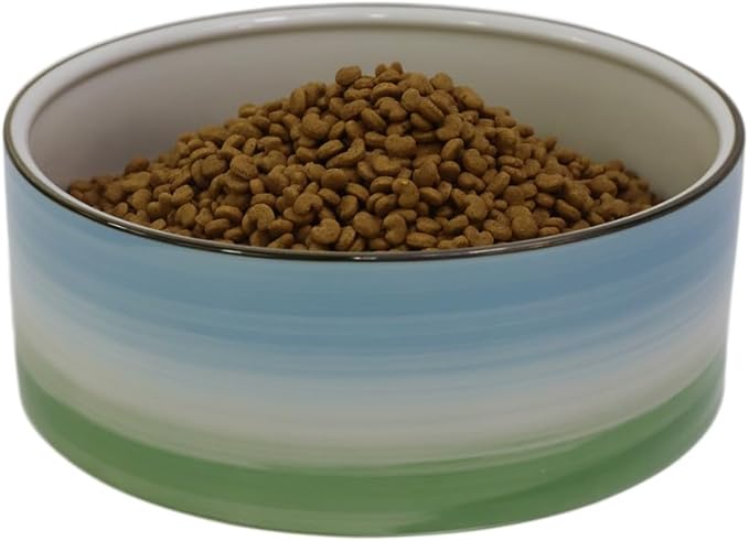 Ceramic 8inch Dog Bowl for Large-Breed Dogs, Anti-Slip and Weighted Porcelain Pet Food and Water Bowl Dish -Blue & Green 7 Cups