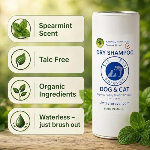 Sit Stay Forever Dry Shampoo for Dogs & Cats – Organic Dry Powder, Waterless No-Rinse, Lick-Safe, Talc-Free, Talco para Perros, Hypoallergenic Odor & Itch Relief, Safe for Puppies & Kittens, USA 28 oz - Image 3