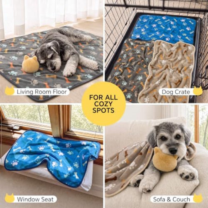 Luciphia 1 Pack 3 Blankets Fluffy Premium Fleece Pet Blanket Flannel Bone Printed Throw for Dog Cat, Soft Throw Cover for Crate Couch, Gifts Puppy Essentials,Blue/Grey/Brown, Small (23x16 inch) - Image 5