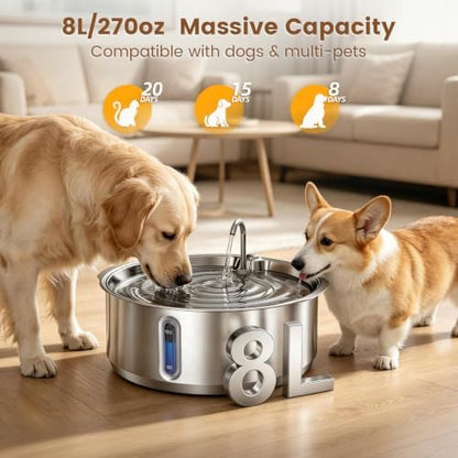 Invengo 8L/270oz Quiet Stainless Steel Dog Water Fountain, 2 Filters - Image 2