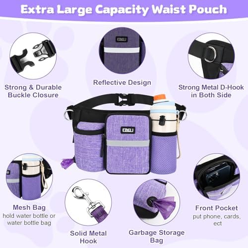 ETACCU Heavy Duty Hands Free Dog Leash with Zipper Pouch Waist Belt for Large Medium Dogs for Running, Walking, Jogging and Hiking, Dual Padded Handles and Durable Bungee (1 Dog Purple) - Image 6