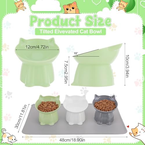 3 Pcs Elevated Cat Bowls 15°Raised Cat Food Bowl with Silicone Mat 3 Colors - Image 6