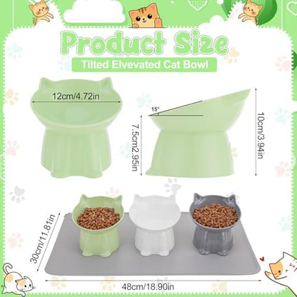 3 Pcs Elevated Cat Bowls 15°Raised Cat Food Bowl with Silicone Mat 3 Colors - Image 6