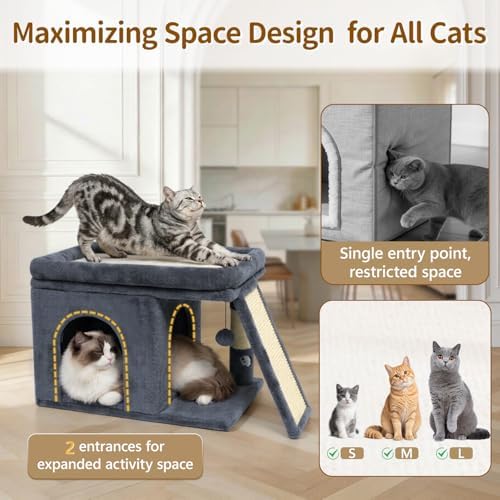 Cat Tree Tower with 15.7x23.6 Perch Bed for Indoor Cats, Dark Gray - Image 2