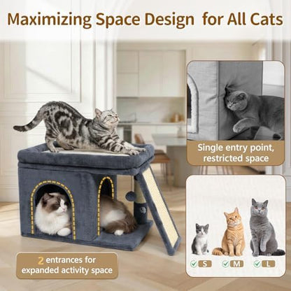 Cat Tree Tower with 15.7x23.6 Perch Bed for Indoor Cats, Dark Gray - Image 2