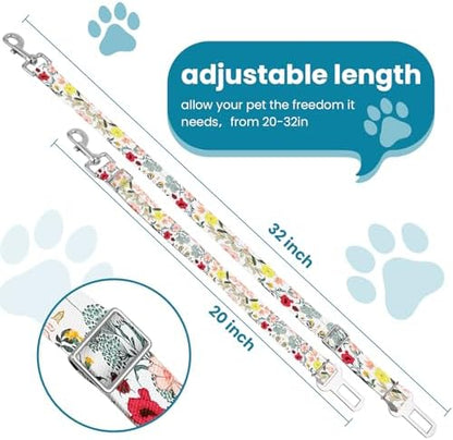 Adjustable pet cat and Dog car seat Belts. The Lanyard is Flexible and Adjustable from 20 to 33 inches(White Flowers + Black Flowers) - Image 2