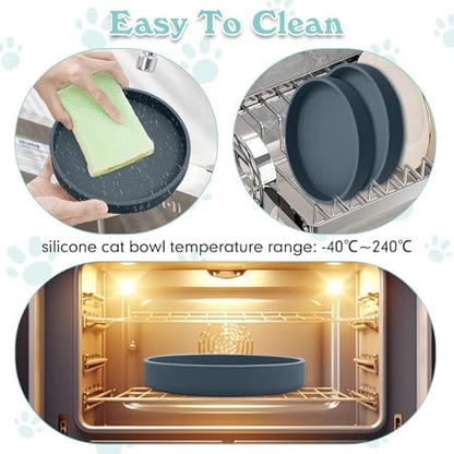 Silicone Dog Bowl Shallow Cat Food Bowls 7in Flat Puppy Plates Cute Whisker Fatigue Pet Feeding Dishes Set of 2 for Dry and Wet Food Indoor (Round Dark Grey) - Image 6