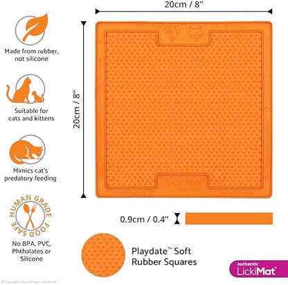 LickiMat Classic Soother, Cat Slow Feeder Lick Mat, Boredom Anxiety Reducer; Perfect for Food, Treats, Yogurt, or Peanut Butter. Fun Alternative to a Slow Feed Cat Bowl or Dish, Orange - Image 2