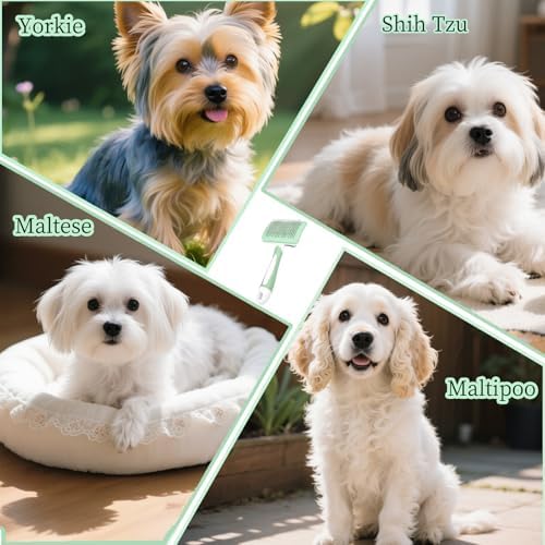Self Cleaning Slicker Dog Brush for Small Long-Haired Breeds (Green) - Image 5