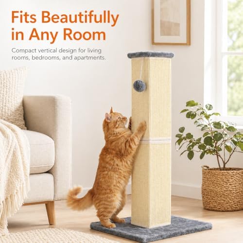 Cat Scratching Post for Indoor Cat, 32 Inch Large Cat Scratcher Grey - Image 6