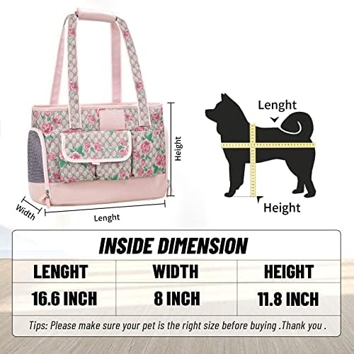 Dog Carrier, Cat Carrier, Pet Carrier, Foldable Waterproof Premium PU Leather Oxford Cloth Dog Purse, Portable Tote Bag Carrier for Small to Medium Cats and Small Dogs (Flower Pattern) - Image 5