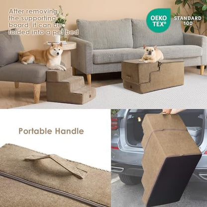 EHEYCIGA Dog Stairs for High Bed 22.5" H, 5-Step Dog Steps, Camel - Image 5