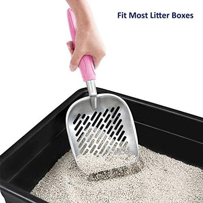 WePet Cat Litter Scoop, Aluminum Alloy Sifter, Kitty Metal Scooper, Deep Shovel with Diagonal Sifting Hole, Long Handle, Kitten Poop Lifter for Litter Box, Large Size, Pink Handle - Image 5