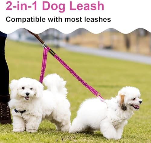 MingXpet 2 Dog Leash, Dog Leash for 2 Dogs, 360° Swivel No Tangle Double Walking Training Leashes for Small Dogs, Comfortable Shock Absorbing Reflective Bungee, Rose - Image 7