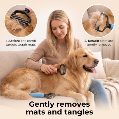 2 Pack Dematting Comb for Dogs & Cats, Double Sided Undercoat Rake - Image 2