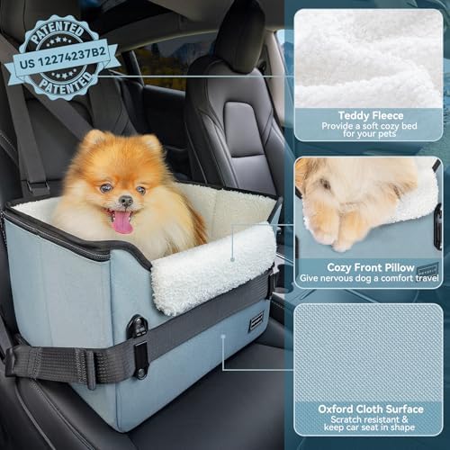 PETSFIT Dog Car Seats for Small Dogs – Patented Safety Buckles – Safety Tether – Foldable Travel Dog Booster Car Seat Reduces Anxiety & Road Trips – Stable Frame, Fits Front/Back Seat (Mint Green) - Image 5