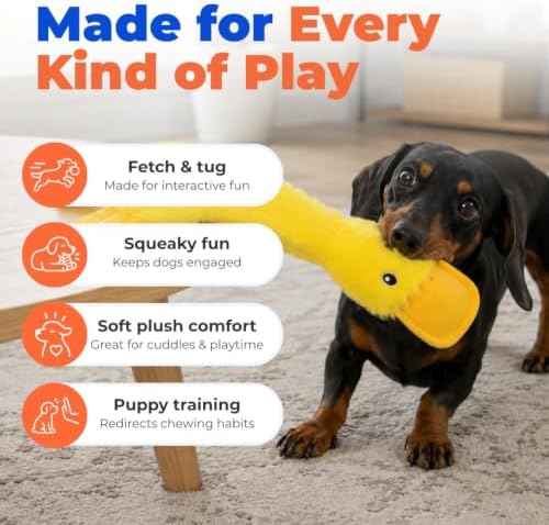 Best Pet Supplies Interactive Squeaky Dog Toy - Crinkle Duck, Yellow - Image 4